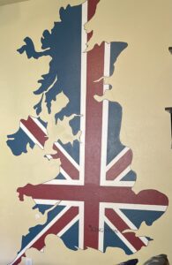 Map of the UK with a Union Jack design.