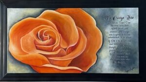 A detailed painting of an orange rose with soft petals.