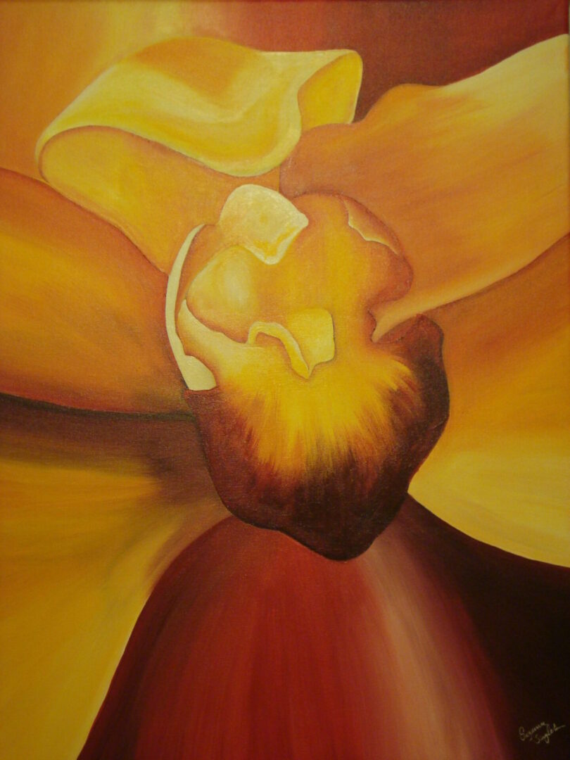 Abstract painting of a yellow flower.