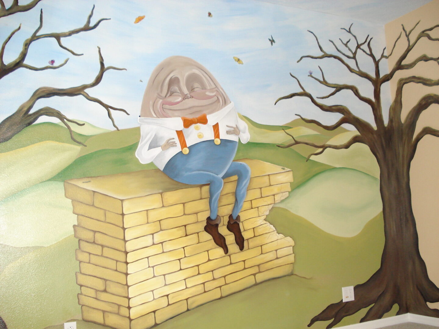 Humpty Dumpty mural on a wall.