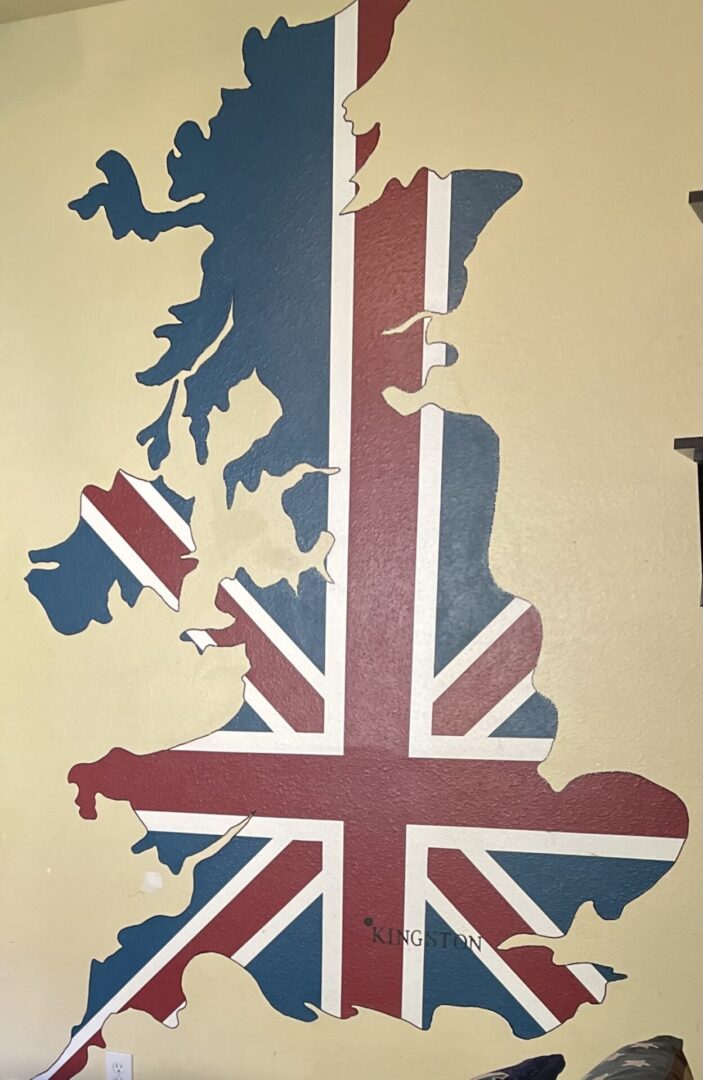 Map of UK with Union Jack design.